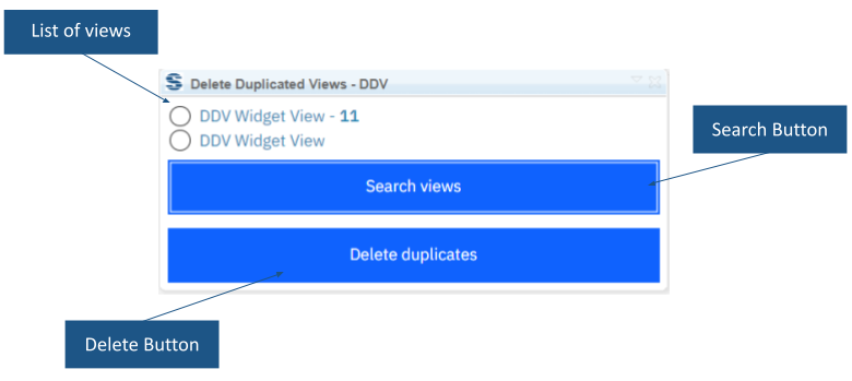 Widget UI  = search button, delete button, list of views